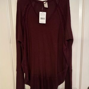 Free People Burgundy Long Sleeve Top